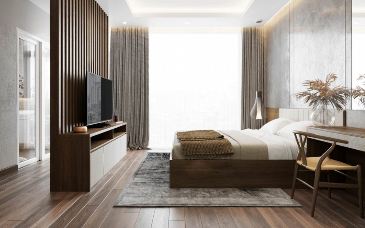 không nên đặt tivi trực diện giường ngủ theo nguyên tắc bố trí