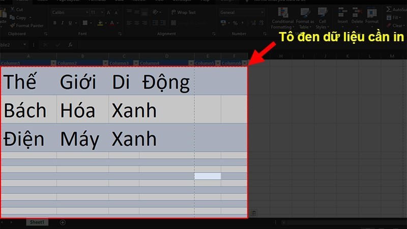 Bạn tô đen dữ liệu cần in tại file Excel mà bạn muốn in