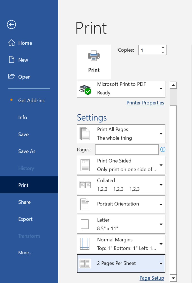 Thiết lập in 2 trang trên 1 mặt giấy trong Microsoft Word để tiết kiệm giấy.