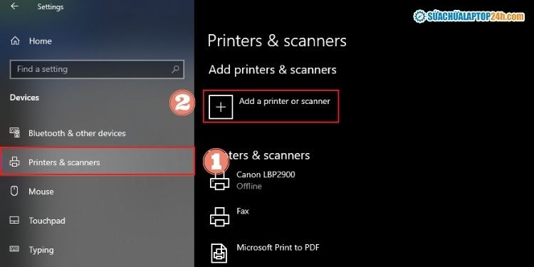 Menu cài đặt Devices trên Windows 10