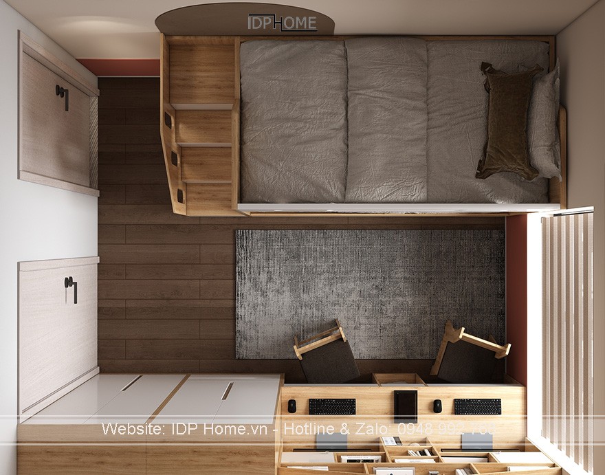 Cách sắp xếp phòng ngủ 10m2 với giường tầng và góc học tập