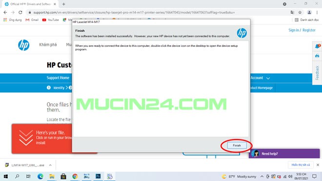 Hoàn thành cài đặt phần mềm máy in HP M15w