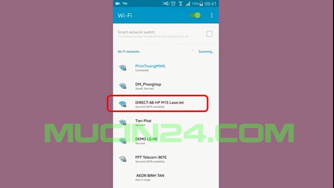Mở cài đặt wifi trên điện thoại di động