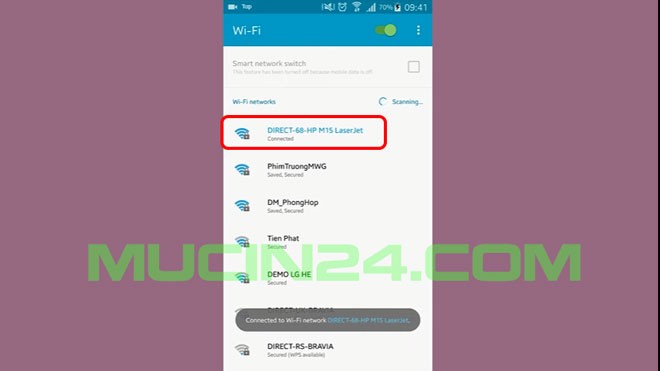 Nhập mật khẩu Wifi Direct mặc định cho máy in HP M15w