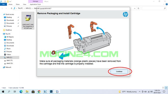 Chạy file cài đặt driver máy in HP M15w đã tải về