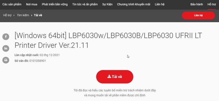 Chọn hệ điều hành và tải driver Canon LBP 6030