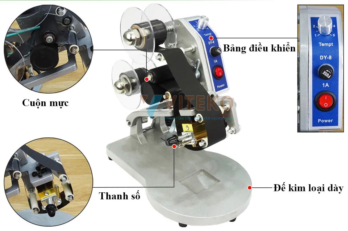 Sơ đồ cấu tạo các bộ phận chính của máy in date dập tay DY-8