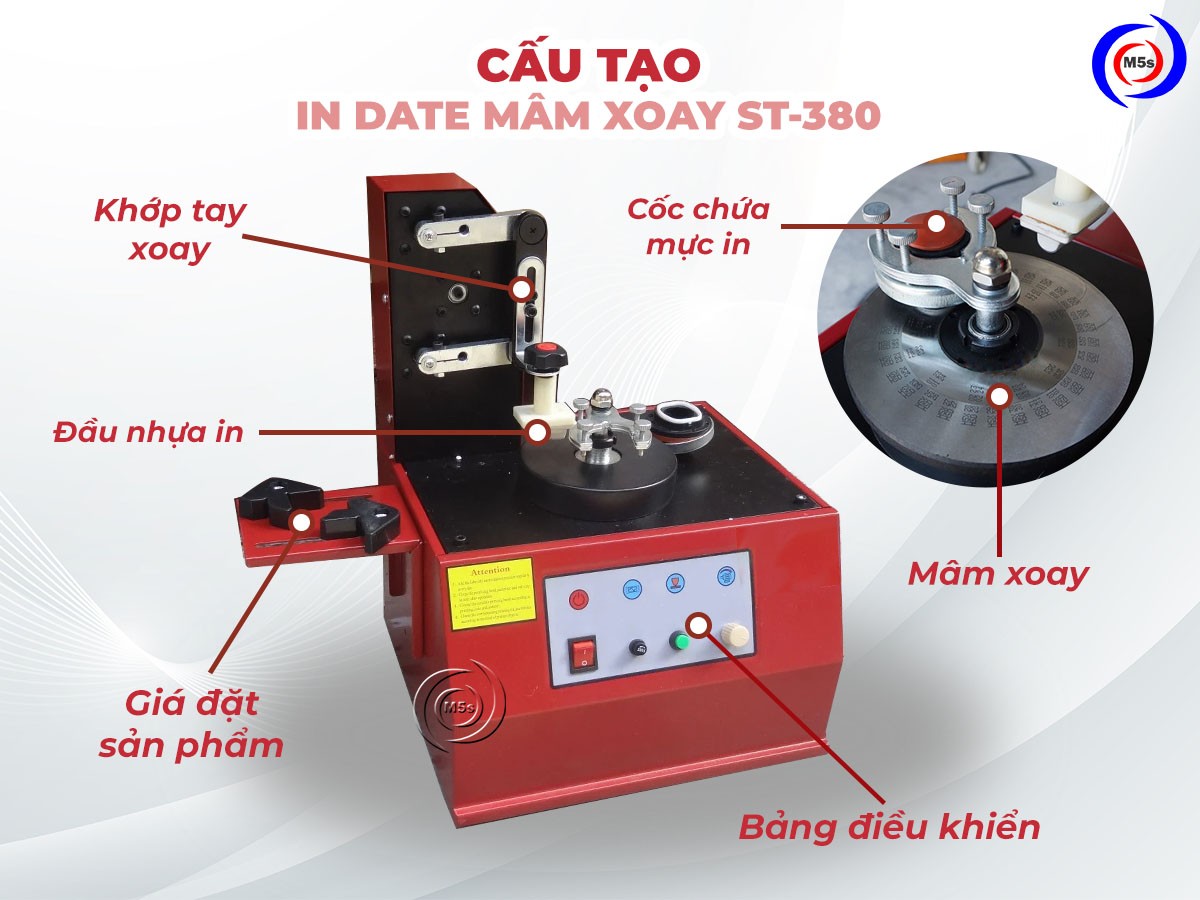 Chi tiết bộ phận in của máy in date mâm xoay 380