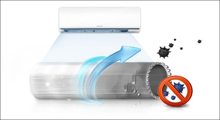 Chế độ tự làm sạch Auto Clean trên máy lạnh Samsung giúp cánh quạt thổi khô dàn lạnh sau khi tắt máy