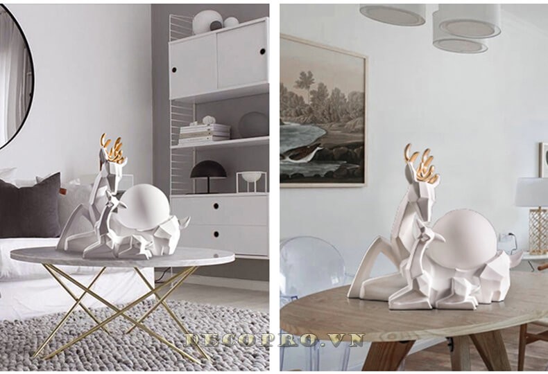 Đèn để bàn cặp hươu phù hợp trưng bày trên bàn phòng ngủ đẹp với nội thất sang trọng
