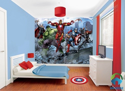 Thiết kế phòng ngủ 3d phong cách super hero với gạch ốp tường độc đáo