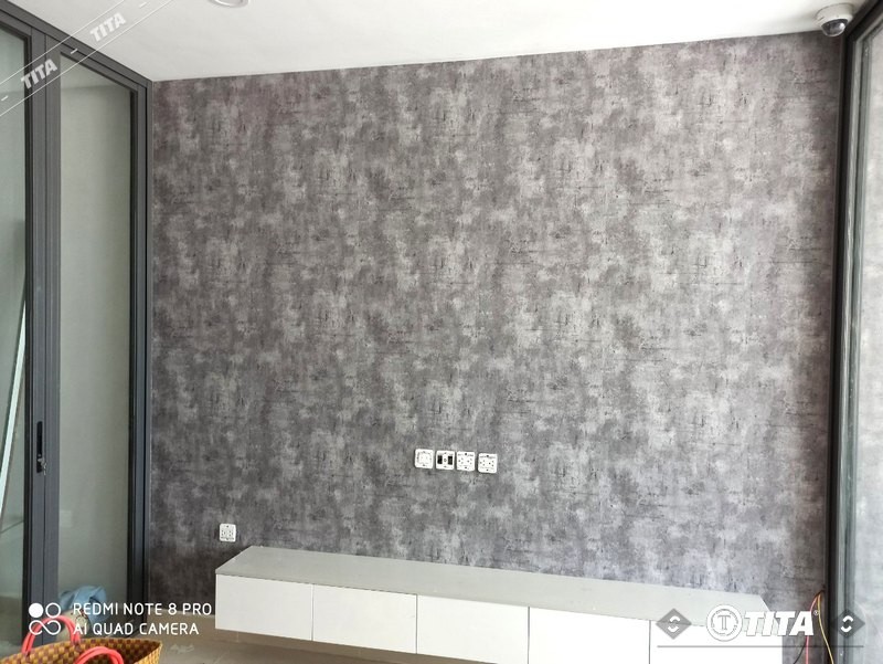 Mẫu giấy dán tường giả bê tông cho phòng ngủ phong cách công nghiệp