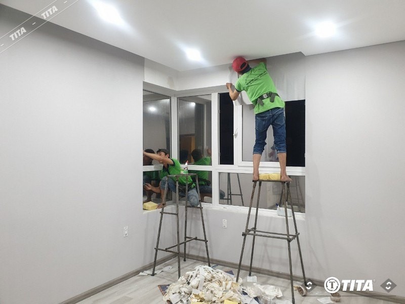 Thi công dán giấy dán tường phòng ngủ nhỏ đẹp tại TPHCM