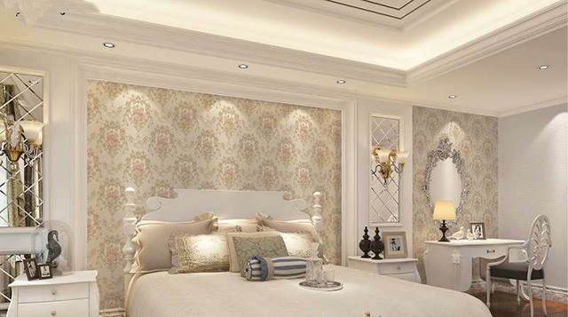 Mẫu giấy dán tường phòng ngủ vợ chồng với hoa văn tinh tế