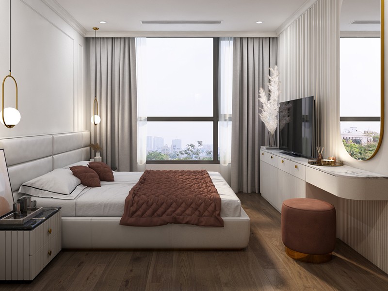 Cửa sổ lớn đón sáng tự nhiên trong phòng ngủ, minh họa tầm quan trọng của ánh sáng cho phòng ngủ không có cửa sổ