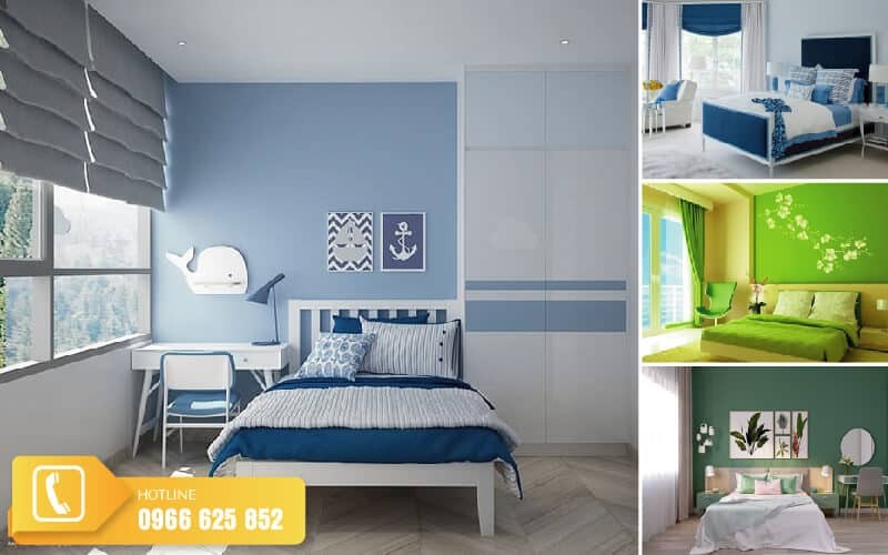 Ảnh phòng ngủ màu xanh pastel nhẹ nhàng với nội thất trắng