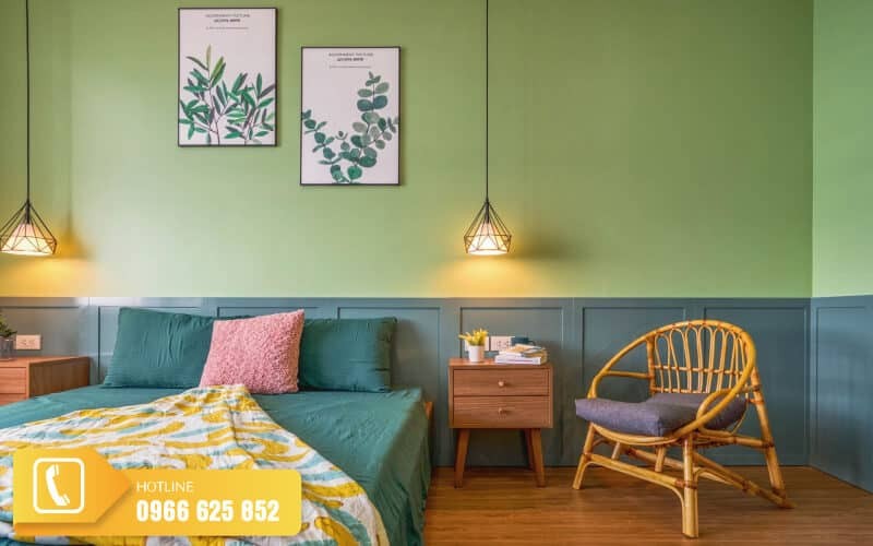 Ý tưởng tường nhấn màu xanh ngọc bích trong phòng ngủ hiện đại