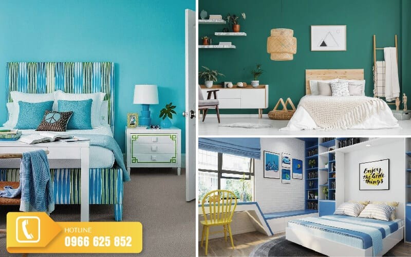 Ghế bành màu xanh lam làm vật phẩm nội thất độc đáo trong phòng ngủ