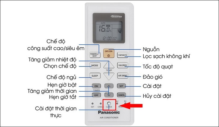 Cách cài đặt đồng hồ trên remote máy lạnh Panasonic