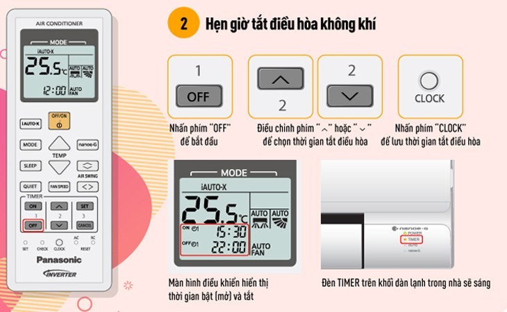 Hướng dẫn cài đặt hẹn giờ tắt (OFF Timer) cho máy lạnh Panasonic