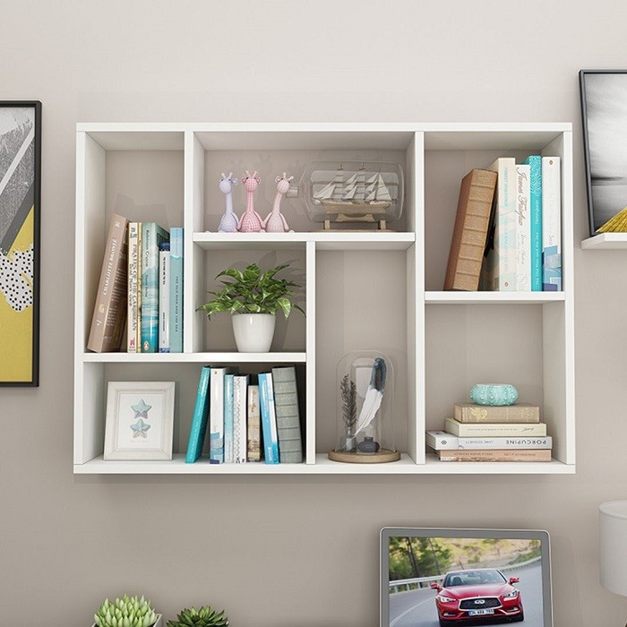 Kệ gỗ để sách treo tường trong phòng ngủ