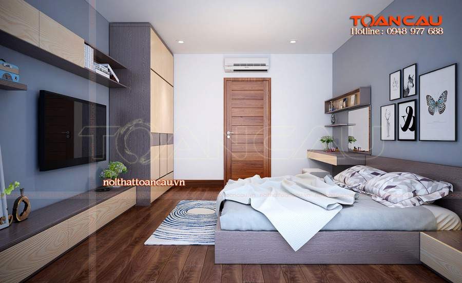 Mẫu kệ treo tường tivi phòng ngủ hiện đại màu vân gỗ