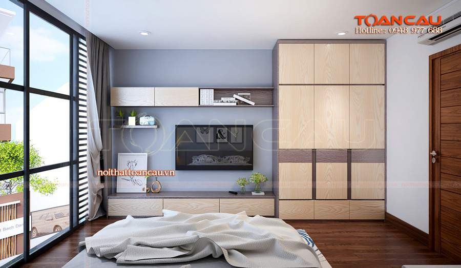 Thiết kế kệ tivi treo tường cho phòng ngủ nhỏ gọn