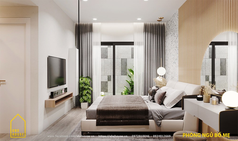 Tận hưởng không gian xanh từ phòng ngủ mở ra sân vườn