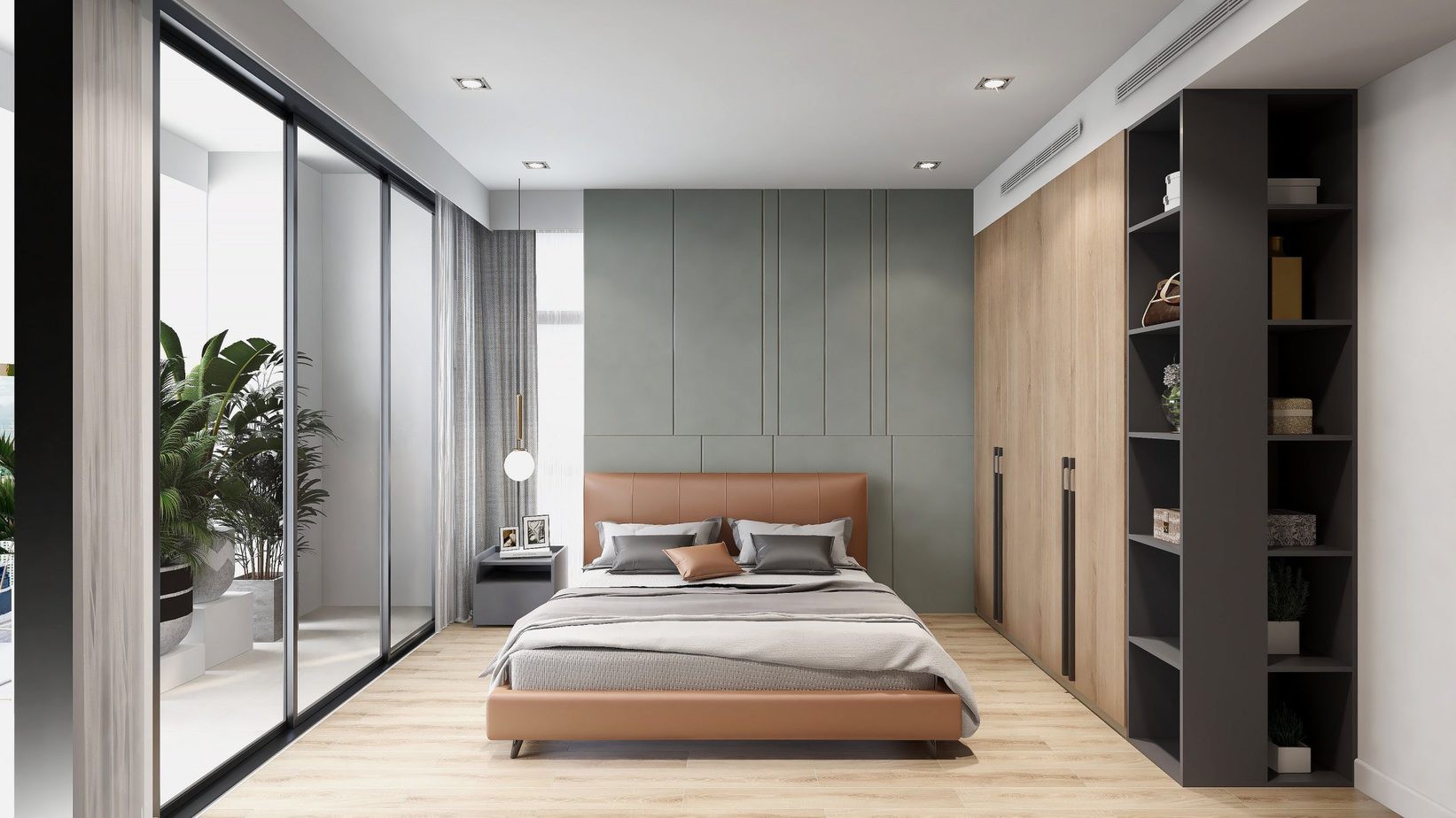 Thiết kế bộ nội thất phòng ngủ Đà Nẵng hiện đại với tủ quần áo kịch trần và tông màu sáng