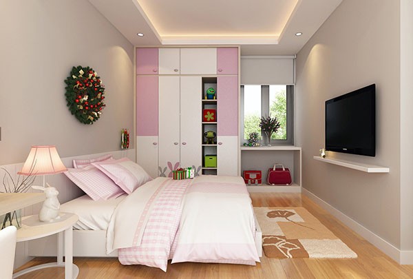Cách trang trí phòng ngủ đón Tết với chăn ga mới và cây xanh
