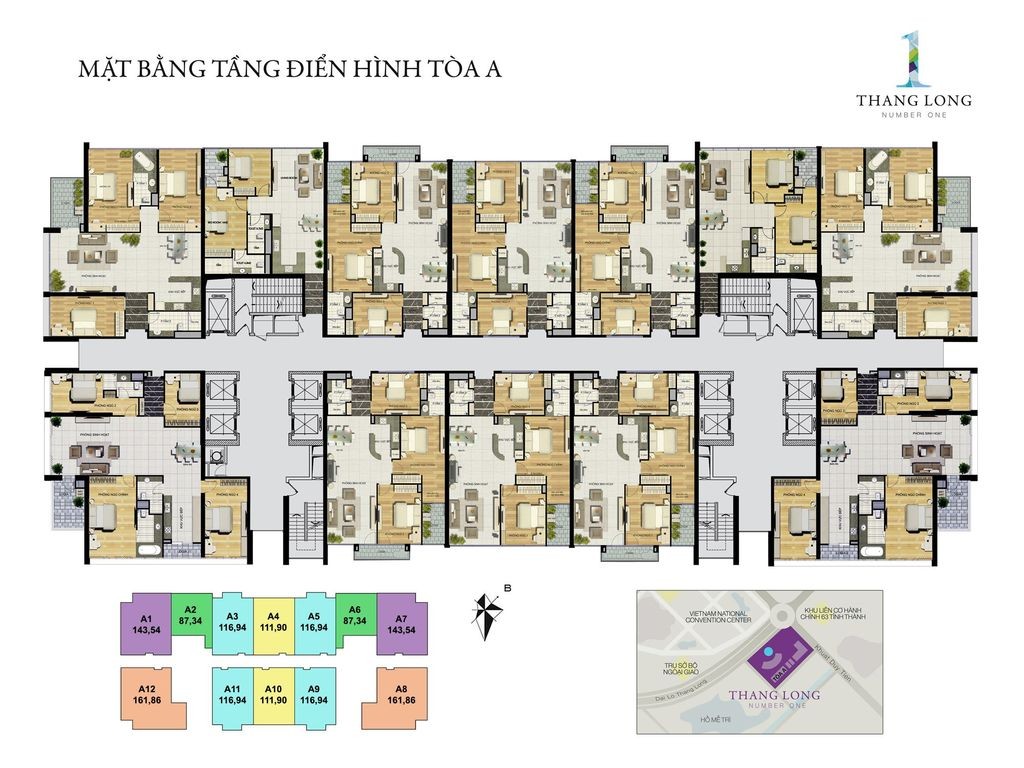 Mặt bằng căn hộ chung cư cao cấp 3 phòng ngủ điển hình tại Tòa A Thăng Long Number One