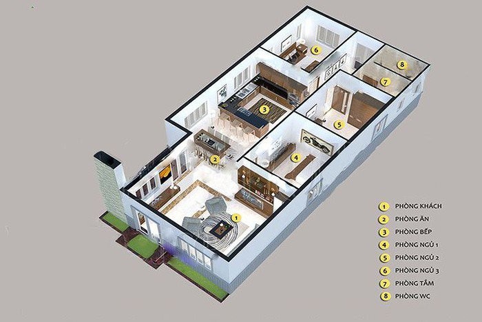 Bản vẽ mặt cắt nhà cấp 4, hình dung bản thiết kế các phòng ngủ trong không gian