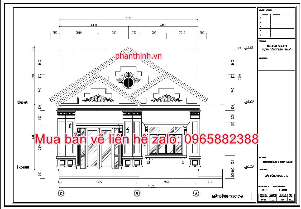 Bản vẽ mặt đứng công trình thể hiện cửa sổ và chi tiết tường phòng ngủ