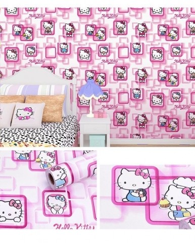 Giấy dán tường phòng ngủ Hello Kitty cho bé gái với họa tiết dễ thương