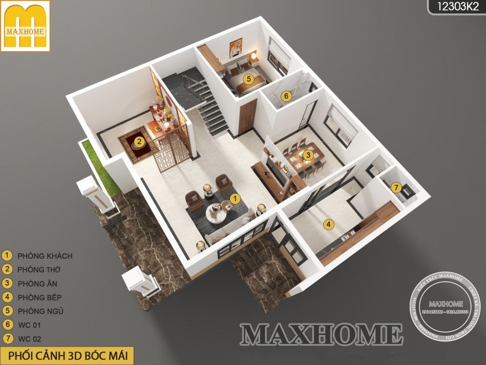 Khu vực phòng thờ trang nghiêm và phòng ngủ tầng 1 ở nhà mái Nhật nông thôn