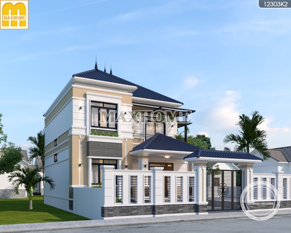 Tường bao và cổng chính hiện đại bằng sắt sơn tĩnh điện cho nhà ở nông thôn