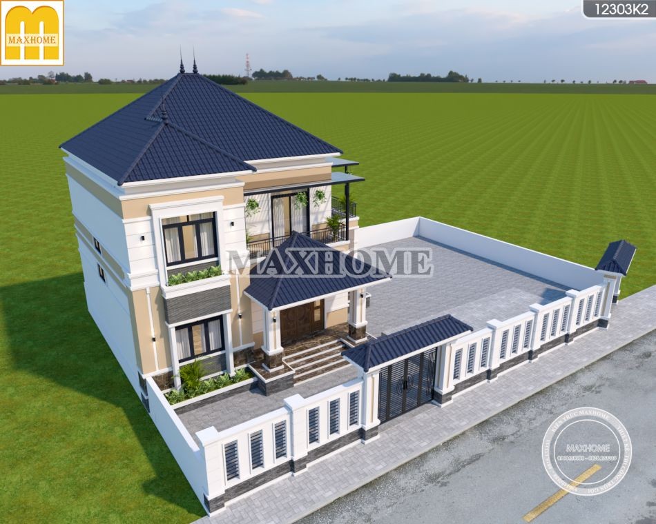 Cửa kính lớn bằng nhôm hệ Xingfa và cửa chính gỗ tự nhiên cho nhà ở nông thôn