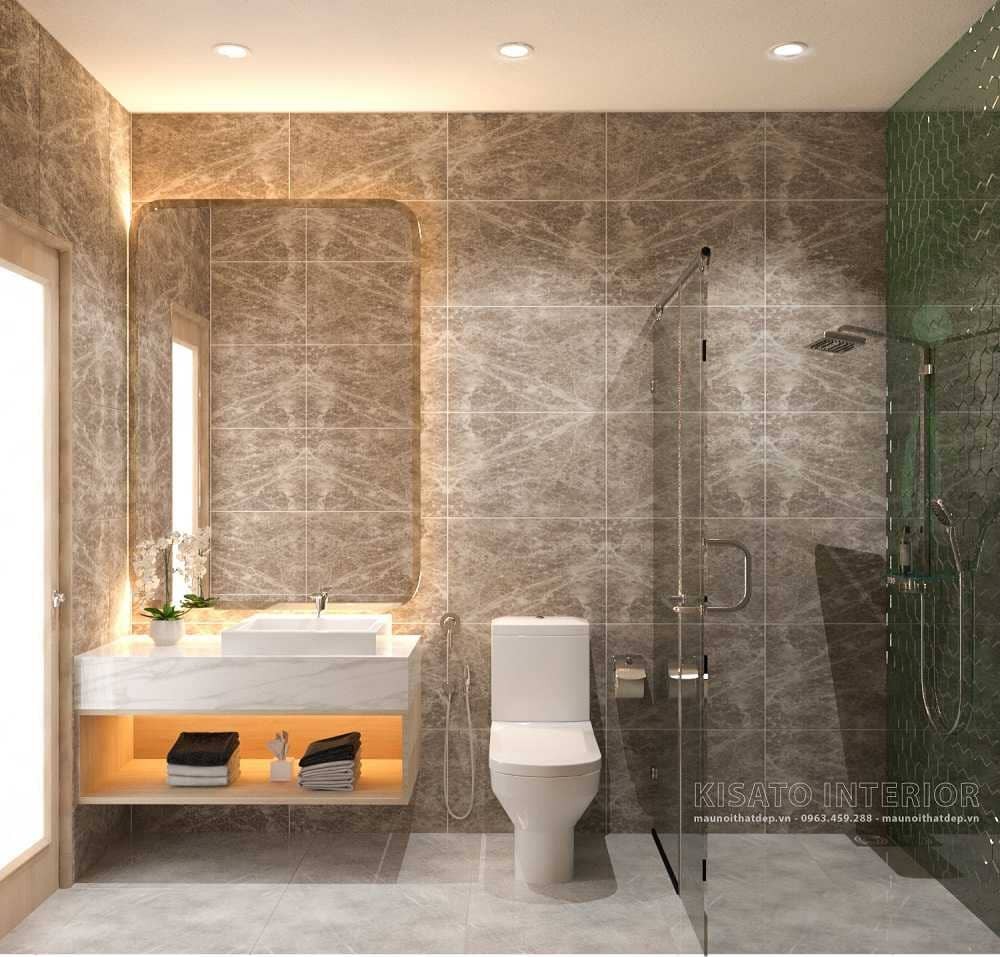 Nội thất phòng tắm hiện đại và tiện nghi trong mẫu thiết kế phòng khách bếp phòng ngủ