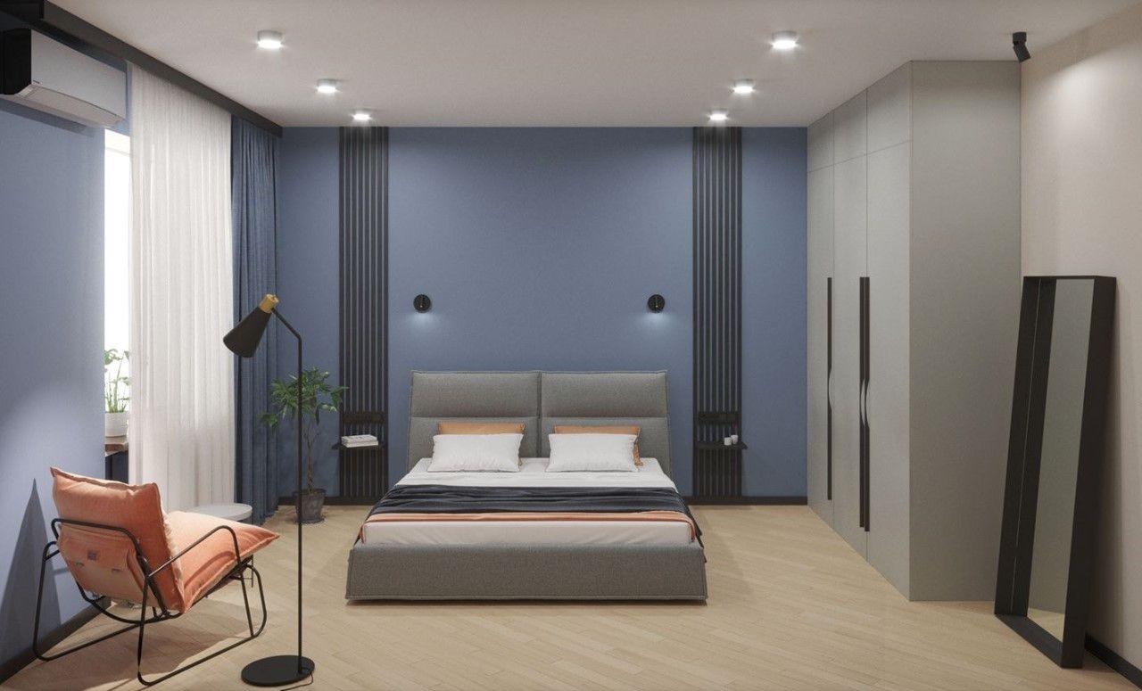 Mẫu thiết kế phòng ngủ màu xanh lam sang trọng hiện đại