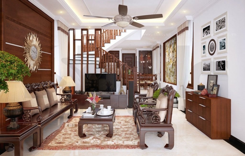 Mẫu la phông phẳng với tường trang trí