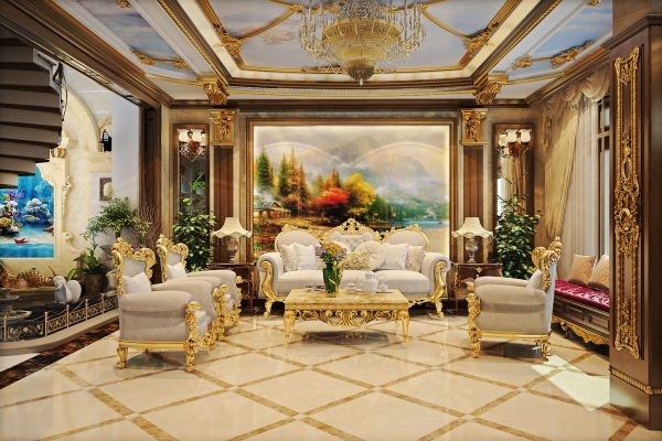 Thiết kế trần thạch cao cổ điển với họa tiết tinh xảo