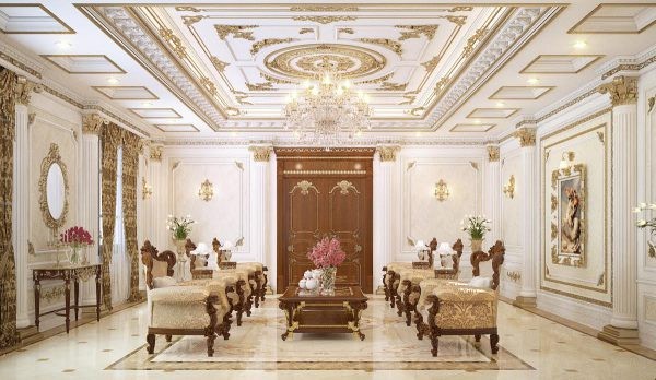 La phông cổ điển kết hợp nội thất hoa văn nhẹ nhàng