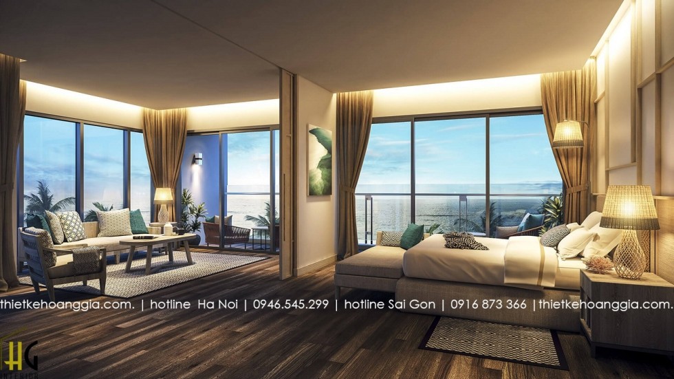 Thiết kế suite khách sạn 5 sao phân chia không gian linh hoạt