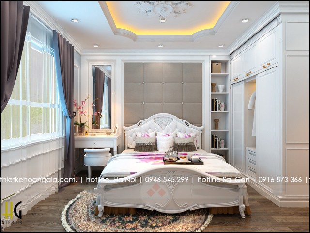 Phòng ngủ khách sạn 5 sao với tông màu trắng chủ đạo