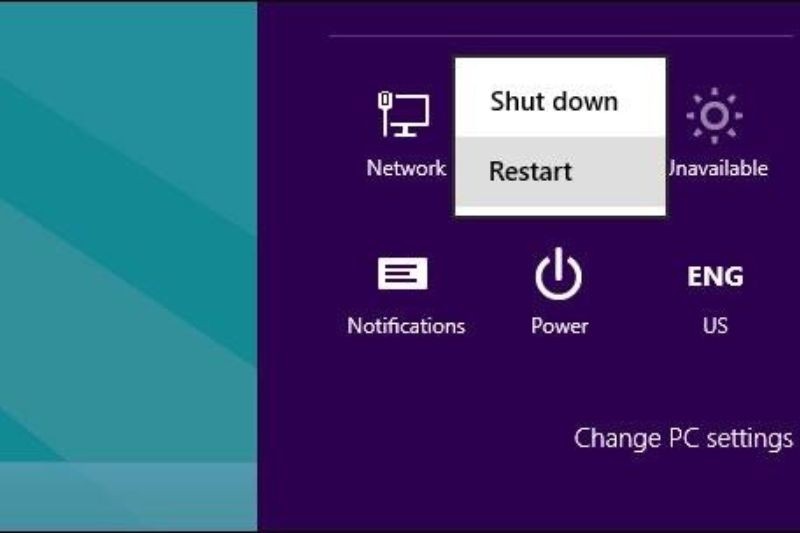 Thao tác khởi động lại máy tính để khắc phục lỗi máy in incorrect port