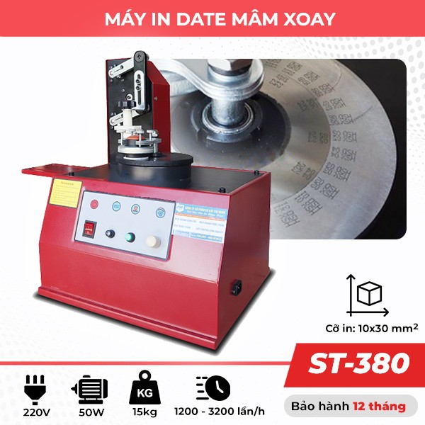 Tổng quan máy in date mâm xoay ST-380 màu xanh