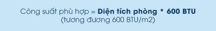 Biểu đồ gợi ý chọn công suất máy lạnh theo diện tích phòng