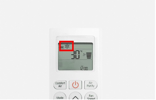 Điều khiển điều hòa LG hiển thị chữ HEAT và biểu tượng mặt trời
