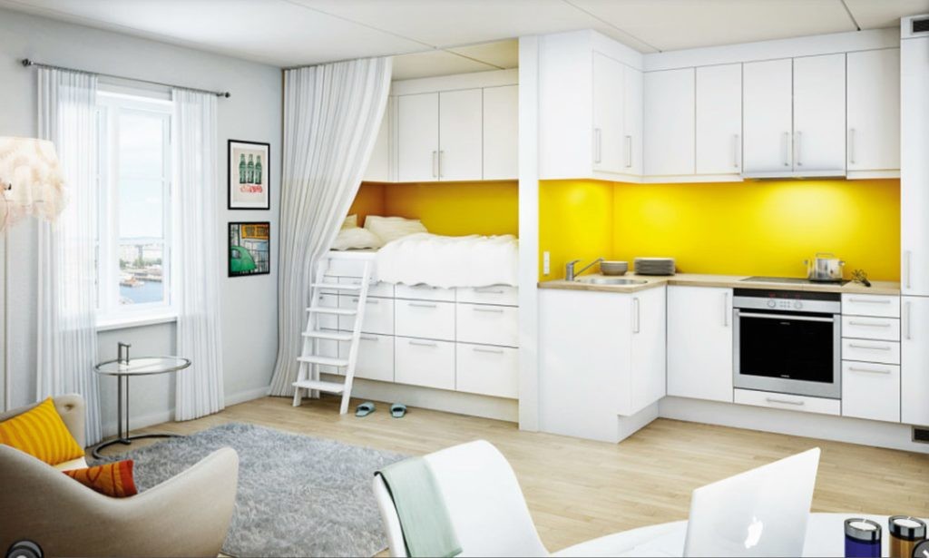 nhà bếp kết hợp với phòng ngủ