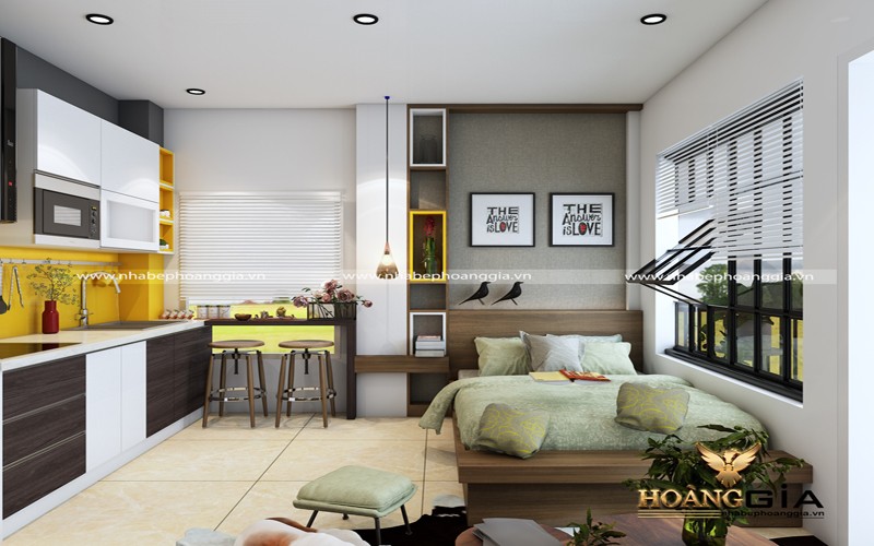 nhà bếp kết hợp với phòng ngủ